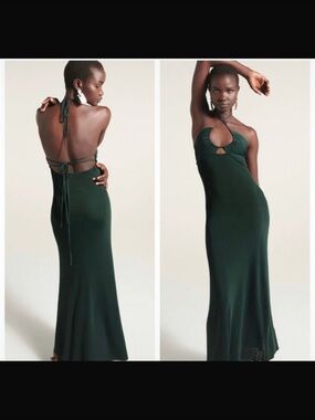 Zara Emerald Green Backless Halter Maxi Dress